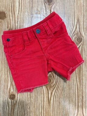 4/$20 Baby Gap Red Girls' Denim Shorts with Elastic Waistband Cotton 3-6 Months
